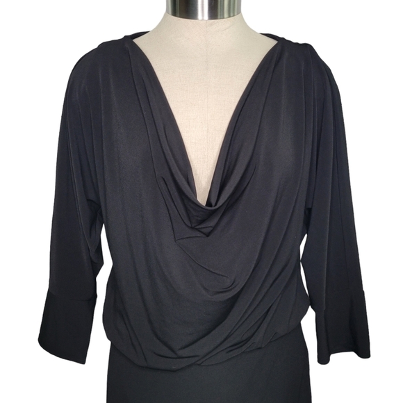 NEW Laundry by Design Black Drape Cowl Neck 3/4 Sleeve Dress Women's Size 6 - Picture 2 of 8
